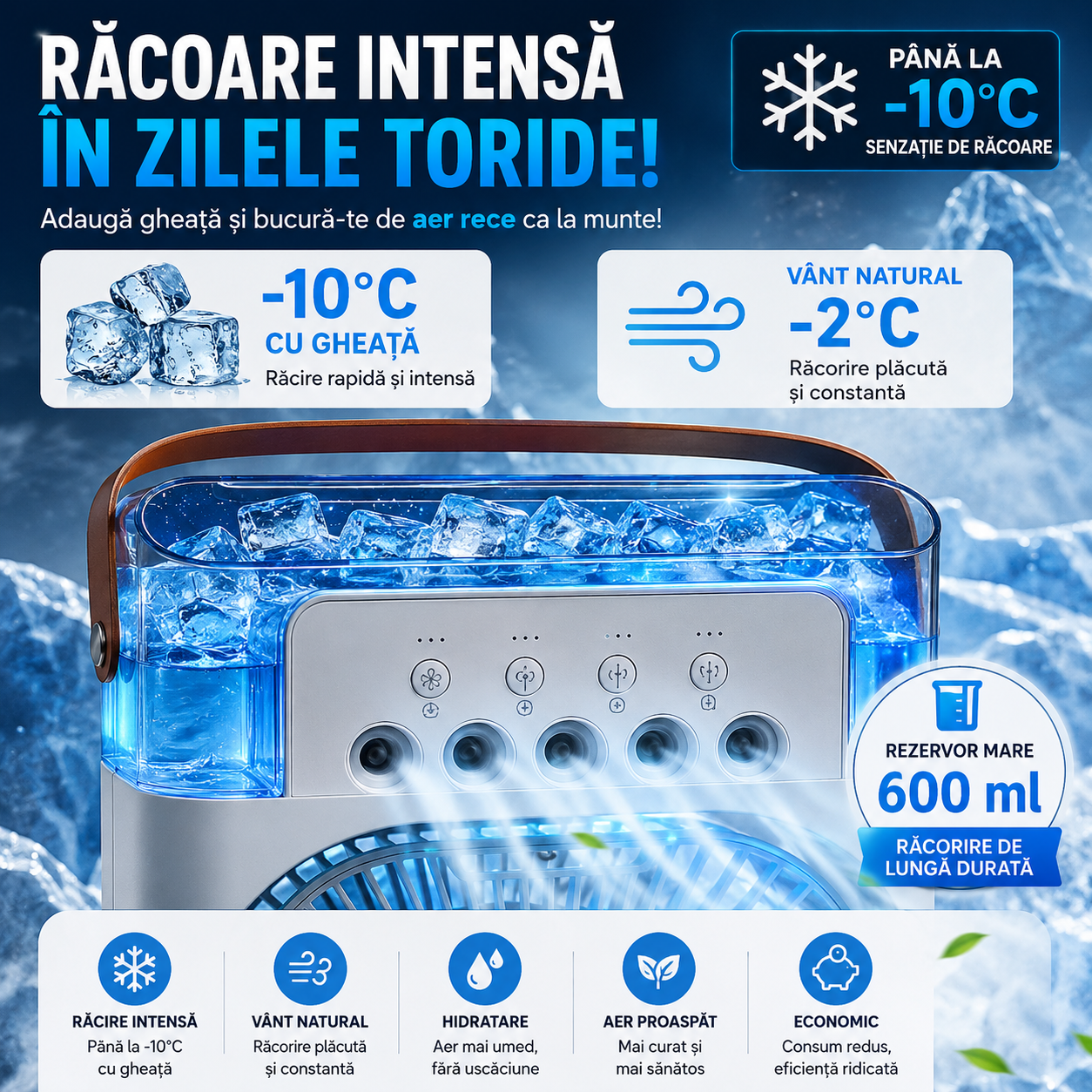 ❄️ PolarFresh™ – Mini Climatizator Portabil 3 în 1