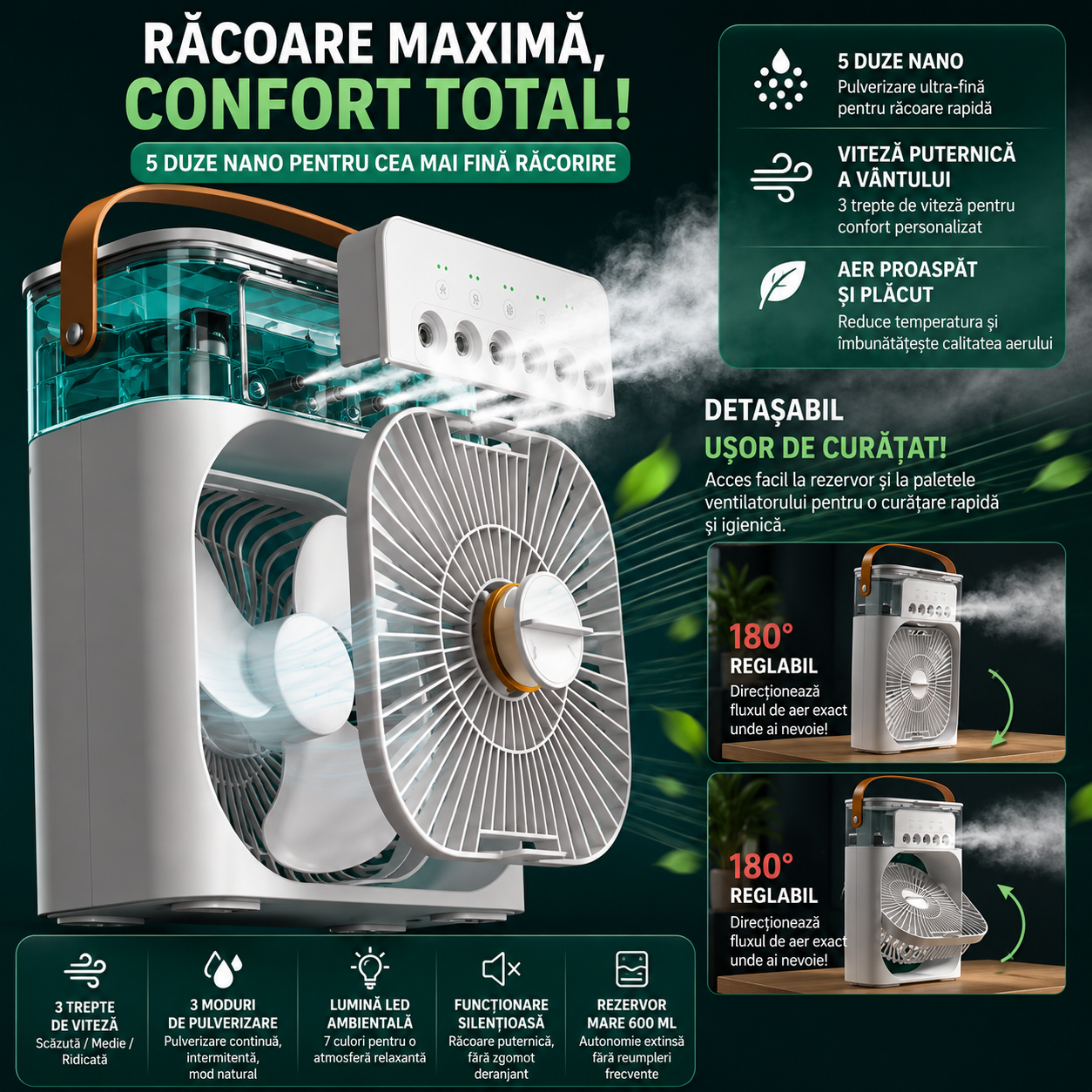 ❄️ PolarFresh™ – Mini Climatizator Portabil 3 în 1