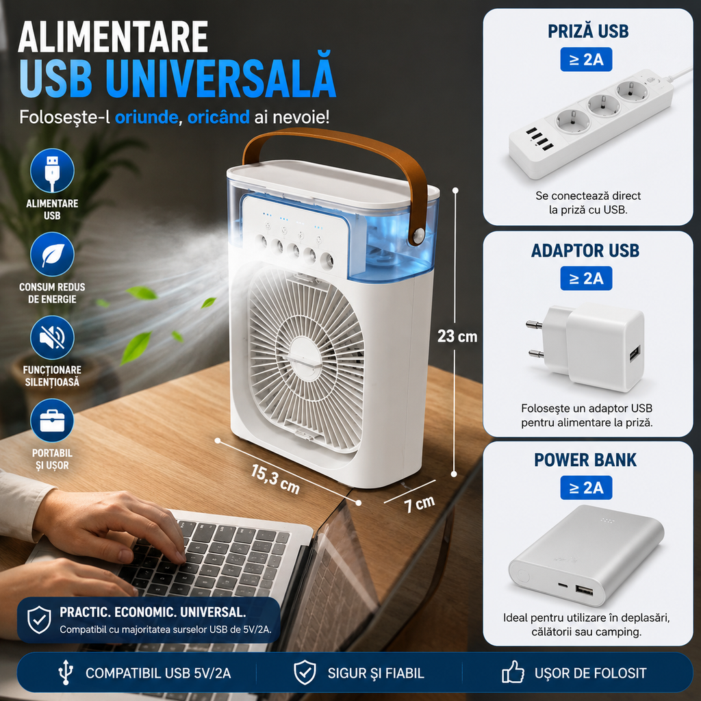 ❄️ PolarFresh™ – Mini Climatizator Portabil 3 în 1
