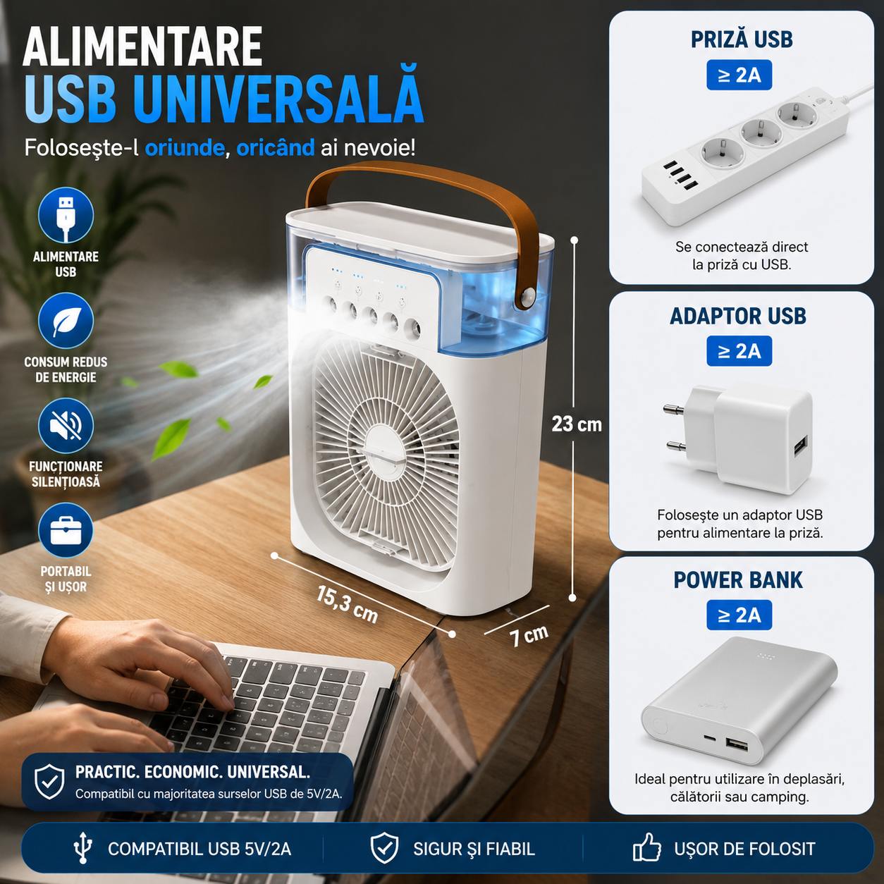 ❄️ PolarFresh™ – Mini Climatizator Portabil 3 în 1